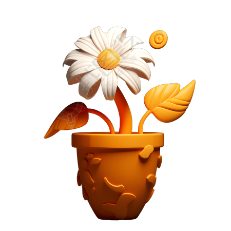 橙色盆中的白色菊花故事书插图