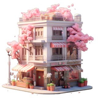 可商用3D模型可爱花店建筑素材