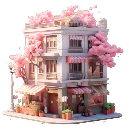 可商用3D模型可爱花店建筑素材