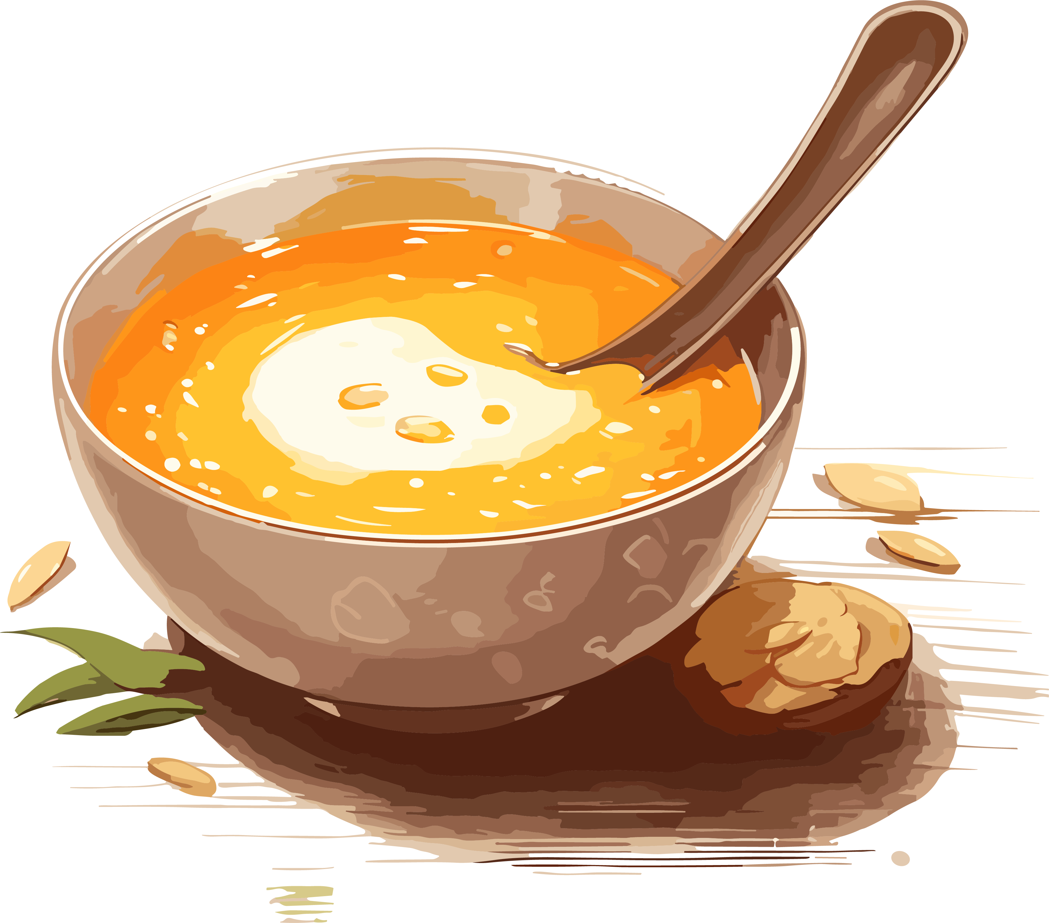 中国水墨风格蘑菇汤PNG插画设计