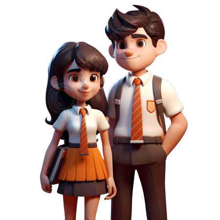 3D立体温暖色调校服男女生插画