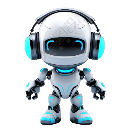 可商用的3D白色机器人头戴式耳机设计素材
