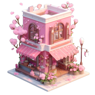 粉色花园茶屋唯美路灯素材