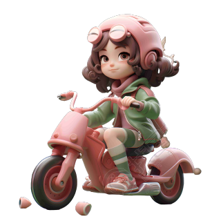 糖果色少女骑电动车插画设计