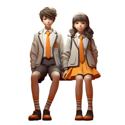 校园里的男孩和女孩坐在一起插画素材