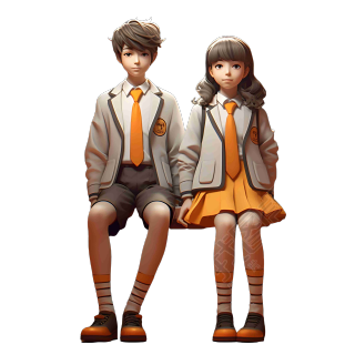校园里的男孩和女孩坐在一起插画素材