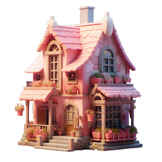 3D粉色木屋玩具商用素材