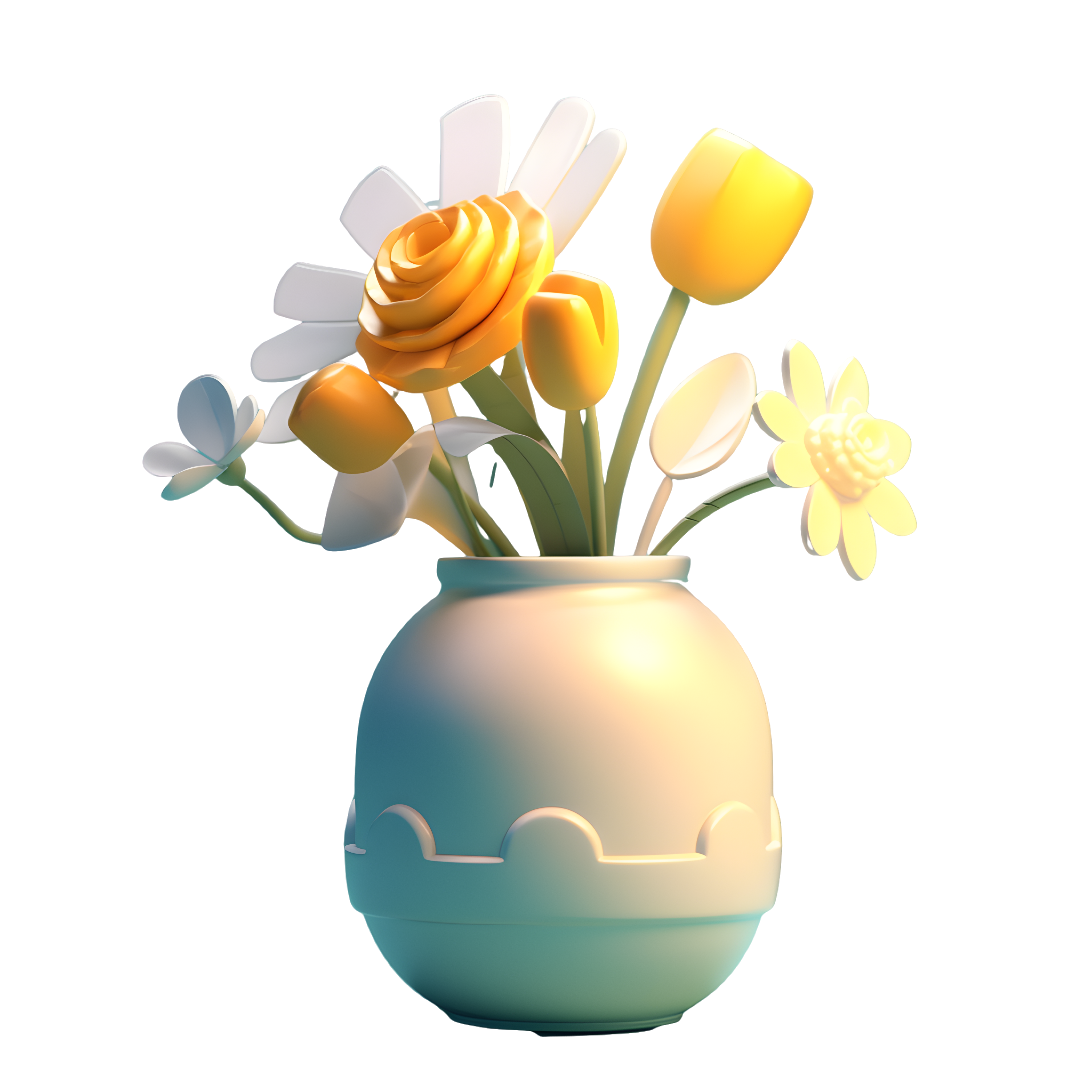 3D立体纸雕卡通风格花束PNG插画