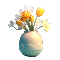 3D立体纸雕卡通风格花束PNG插画