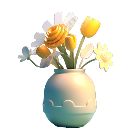 3D立体纸雕卡通风格花束PNG插画