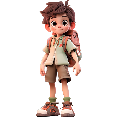 卡通孩子背包立绘3D模型插画