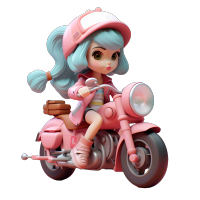 骑粉色摩托车的校园女生卡通角色插画