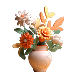 卡通风格透明背景3D鲜花插花素材