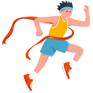透明背景运动会跑到终点的男生插画素材