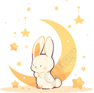 中秋节插画设计手绘卡通兔子素材