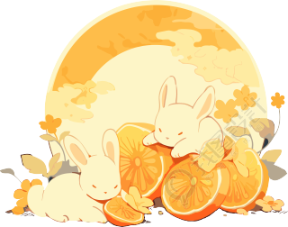 手绘中秋节兔子插画素材