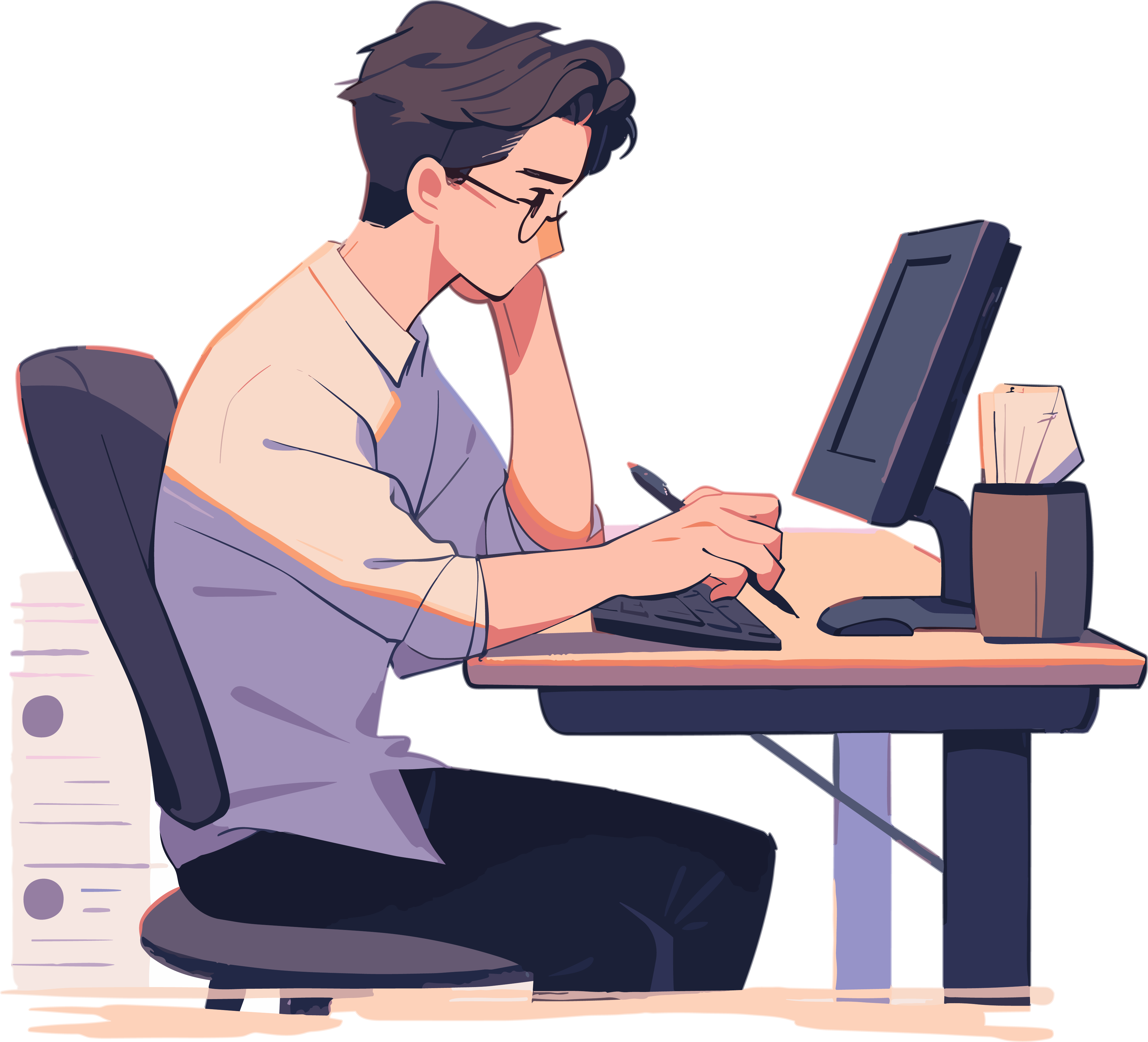 眼镜男工作场景PNG图形素材