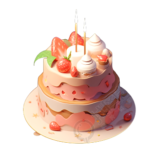 草莓蛋糕3D黏土模型插画