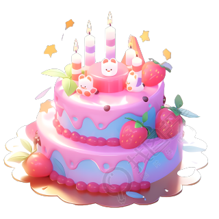 生日蛋糕摆满草莓插画素材