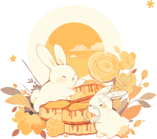 月饼堆里的兔子插画