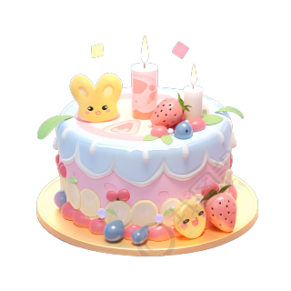 可爱黏土生日蛋糕3DPNG素材