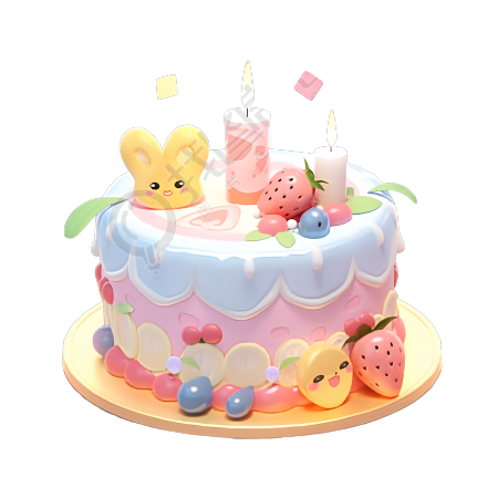 可爱黏土生日蛋糕3DPNG素材