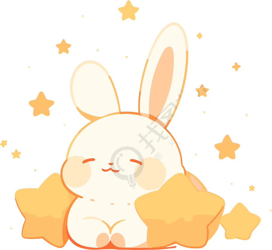 手绘兔子和黄色星星插画素材