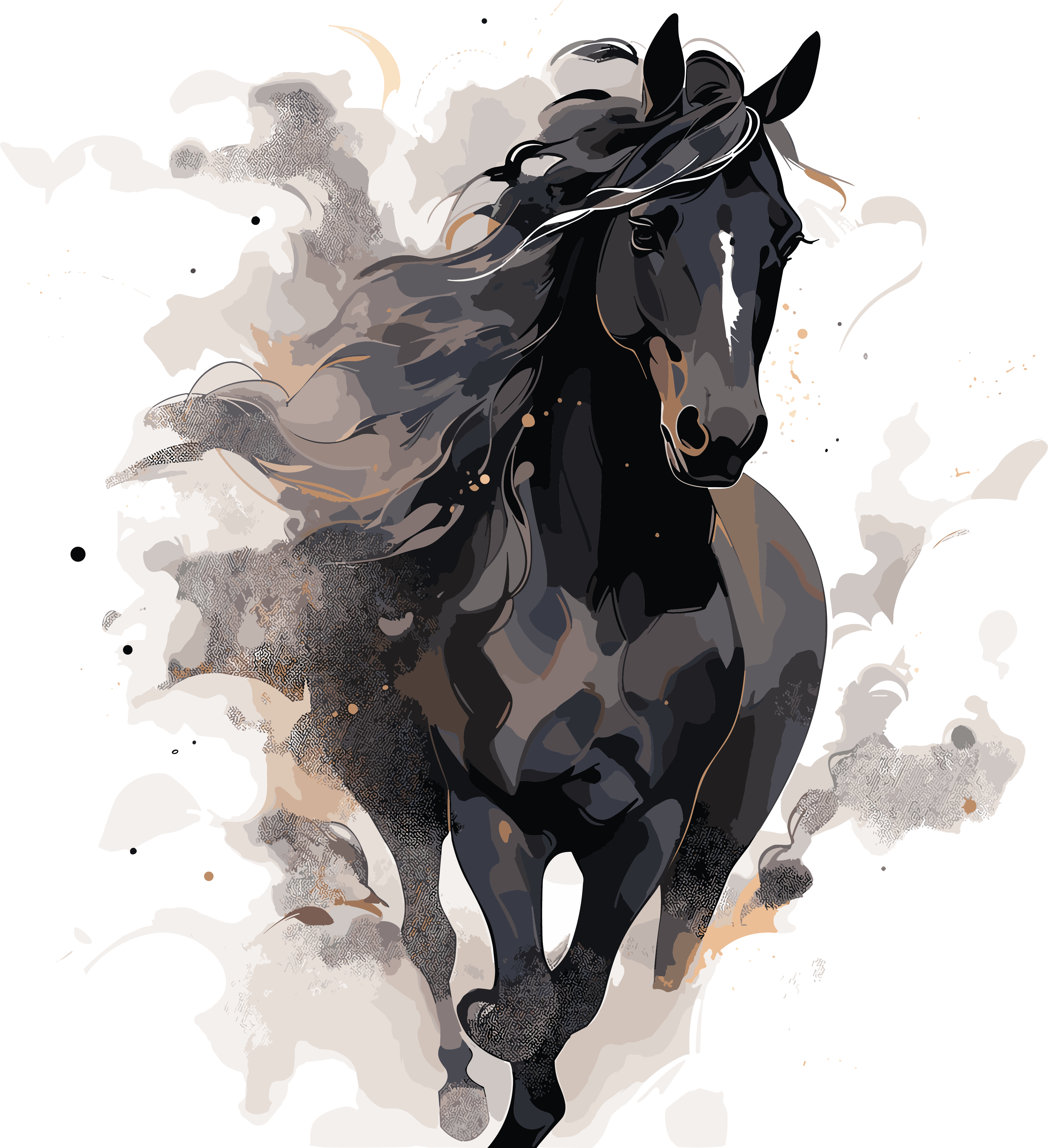 黑色野马水彩插画