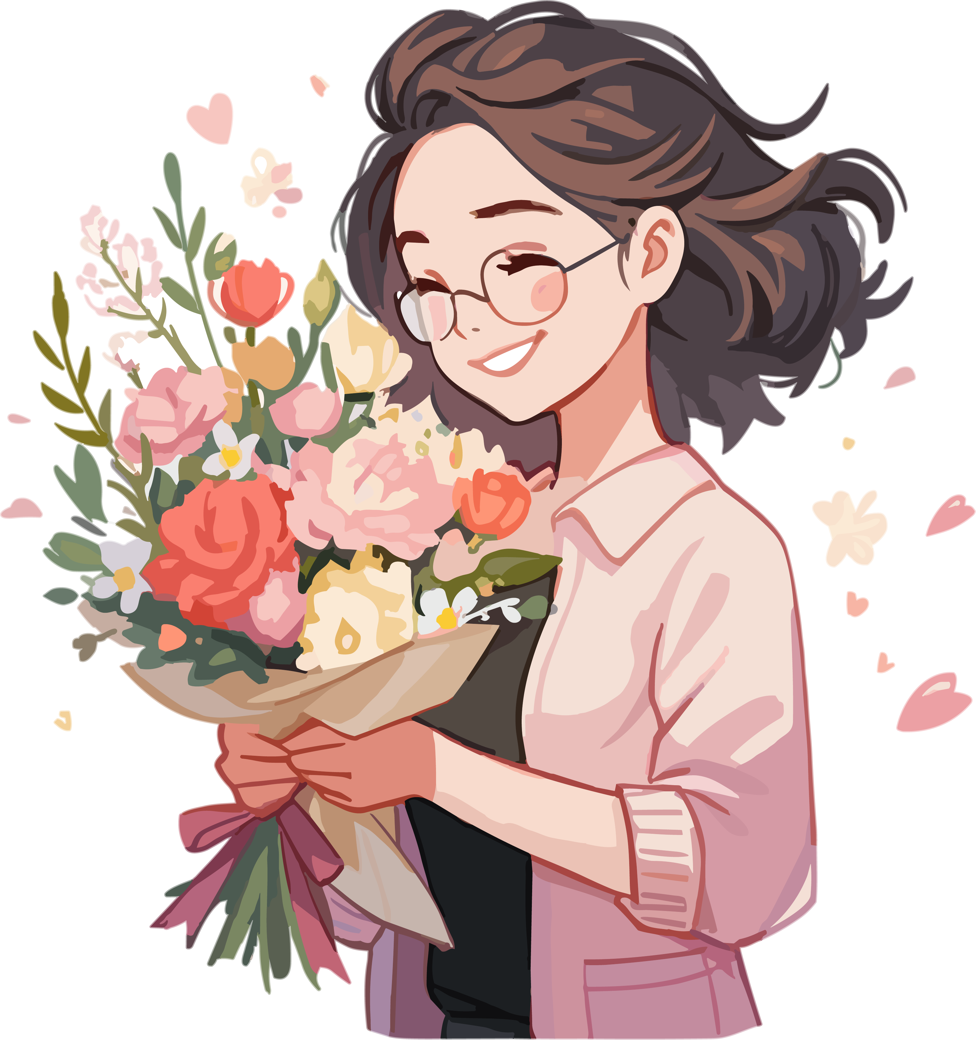 教师节女老师收到鲜花独特插画设计