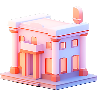 手绘极简风银行建筑插画