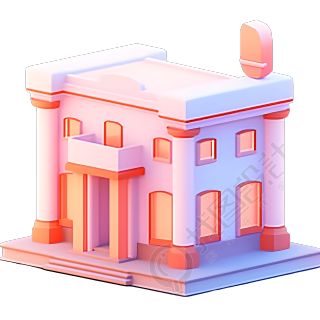 手绘极简风银行建筑插画