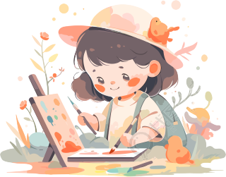 画画的小女孩可商用手绘插画设计