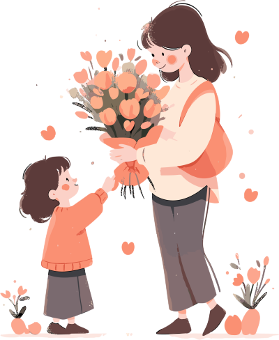 扁平化风格学生送老师花手绘插画