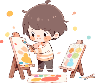 简笔画小男孩画画商用素材