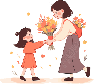 学生送老师花手绘可爱风插画