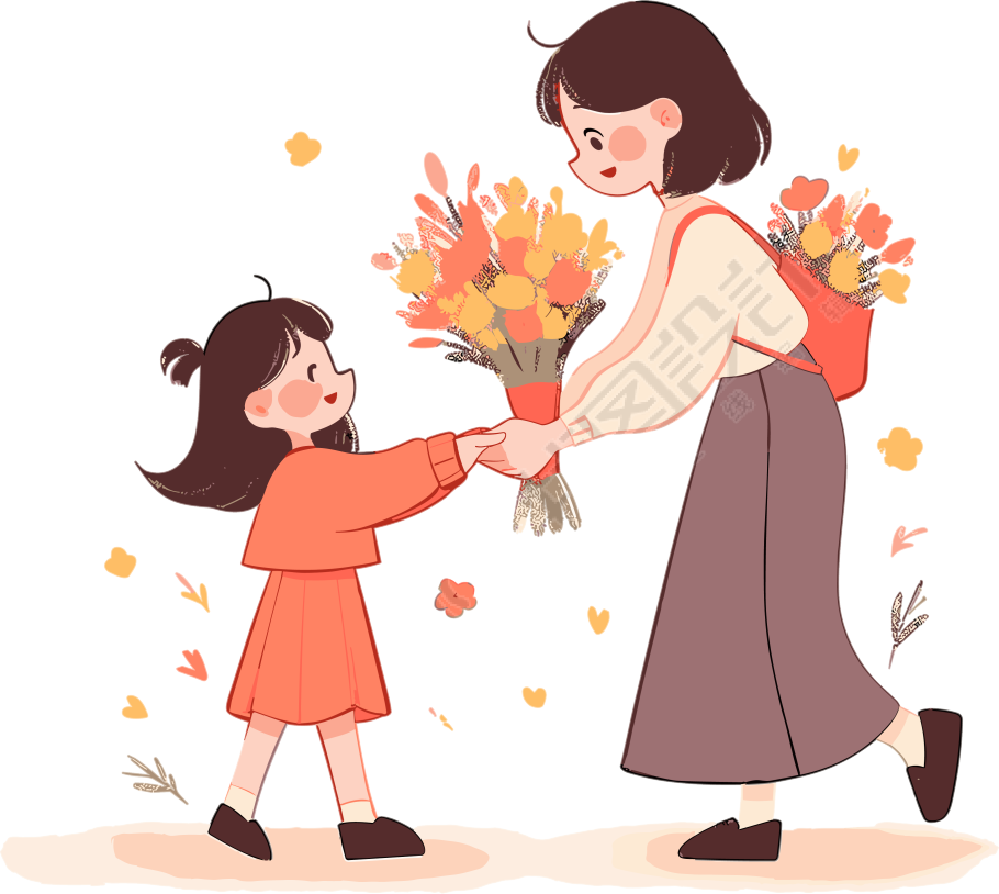 学生送老师花手绘可爱风插画