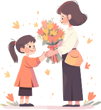 手绘迷你花束送给老师扁平插画