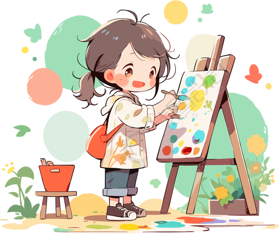 透明背景可爱小女孩手绘彩绘素材