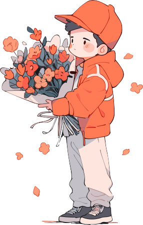 卡通小男孩手持花束插画素材