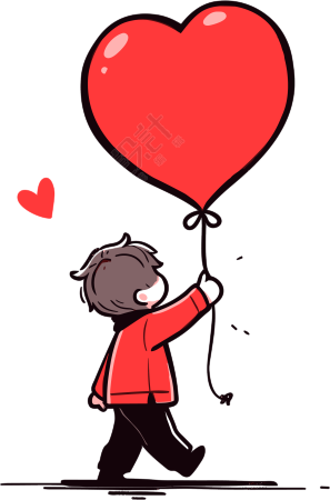 红心气球男孩背影插画素材
