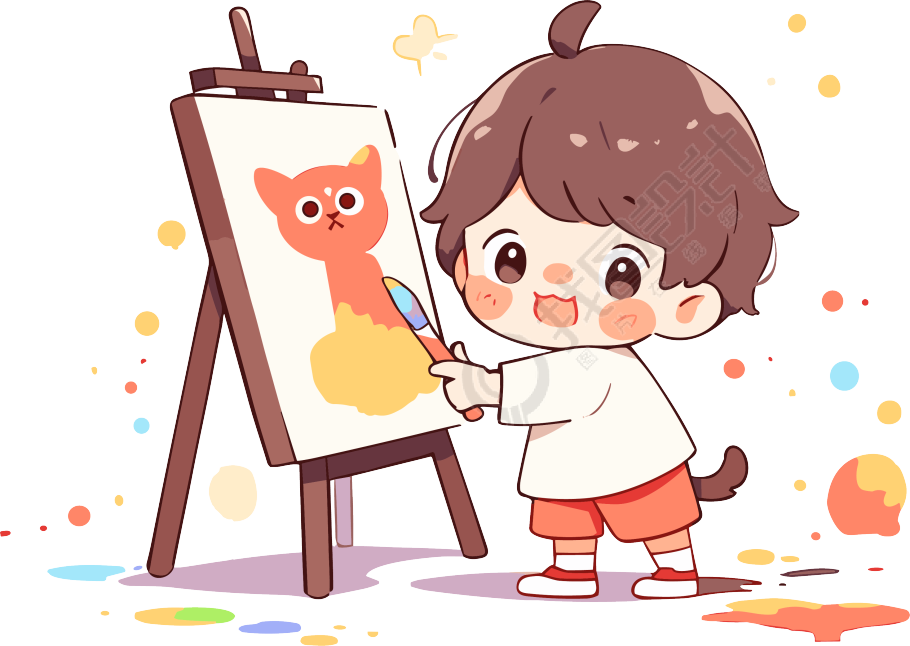 可爱儿童画画手绘插画PNG