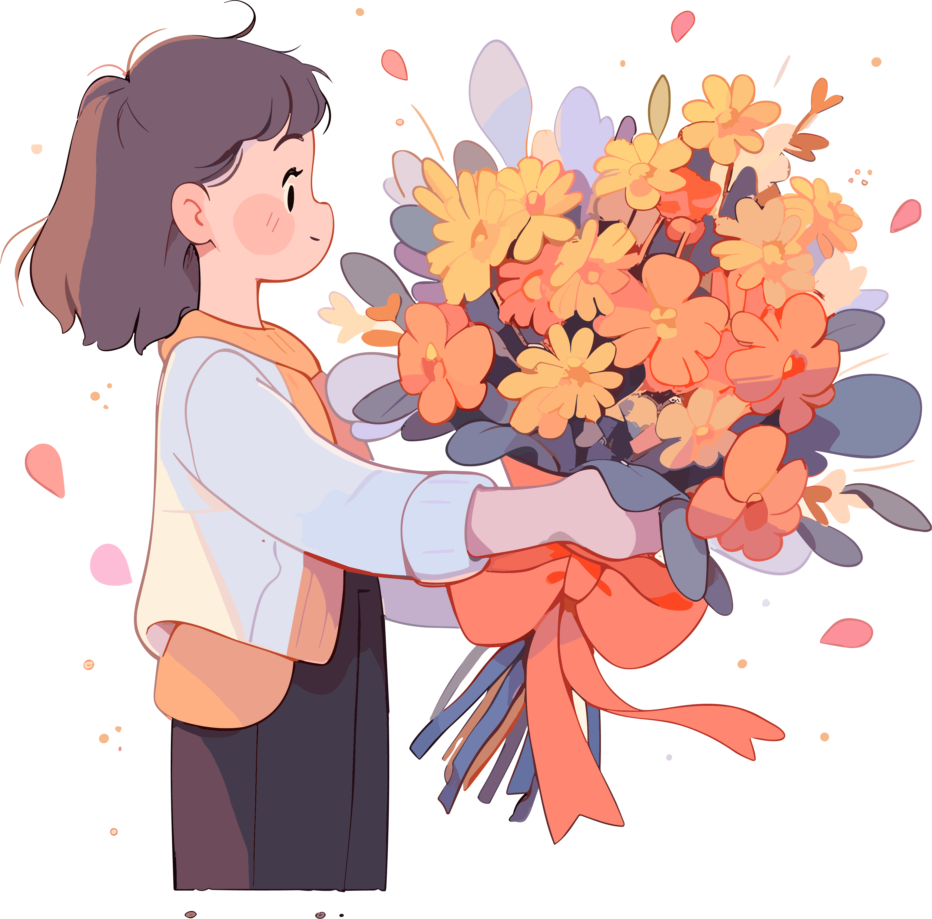 卡通老师手拿鲜花手绘插图