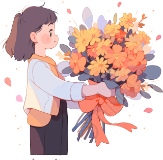 卡通老师手拿鲜花手绘插图