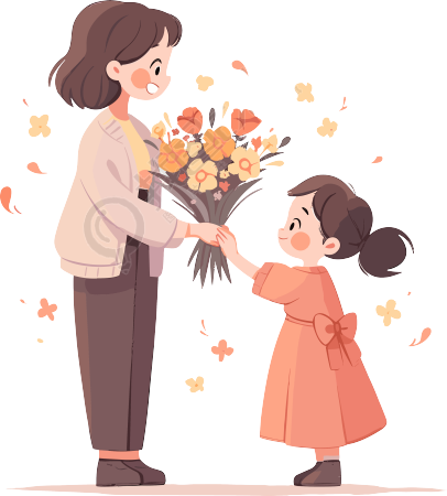 手绘插画教师节送老师鲜花设计素材
