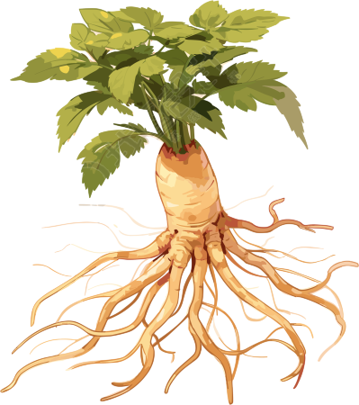 中国风金色插画药材人参中草药元素