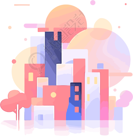 创意设计夕阳下的城市商业可用插画