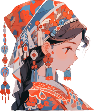 传统女子穿戴传统珠宝的当代中国艺术作品