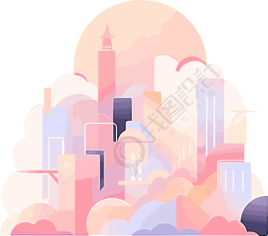 抽象梅菲斯小城市插画设计