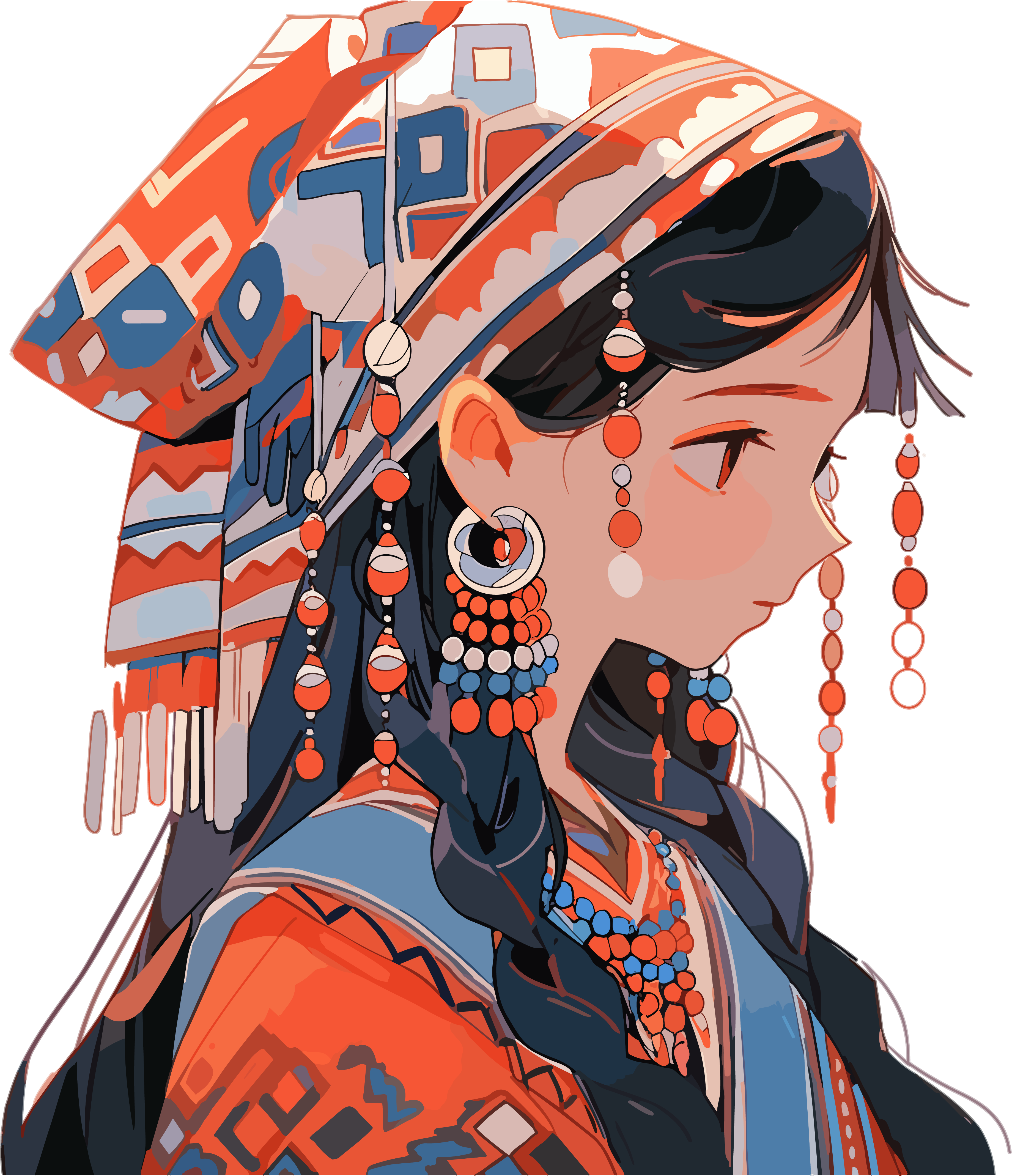 传统女性佩戴传统珠宝的当代中国艺术作品