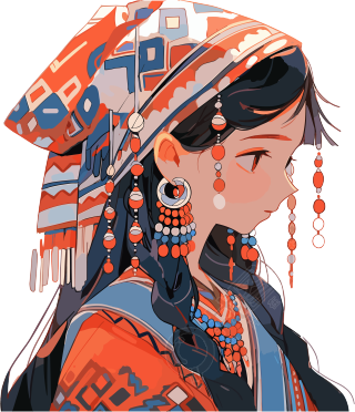 传统女性佩戴传统珠宝的当代中国艺术作品